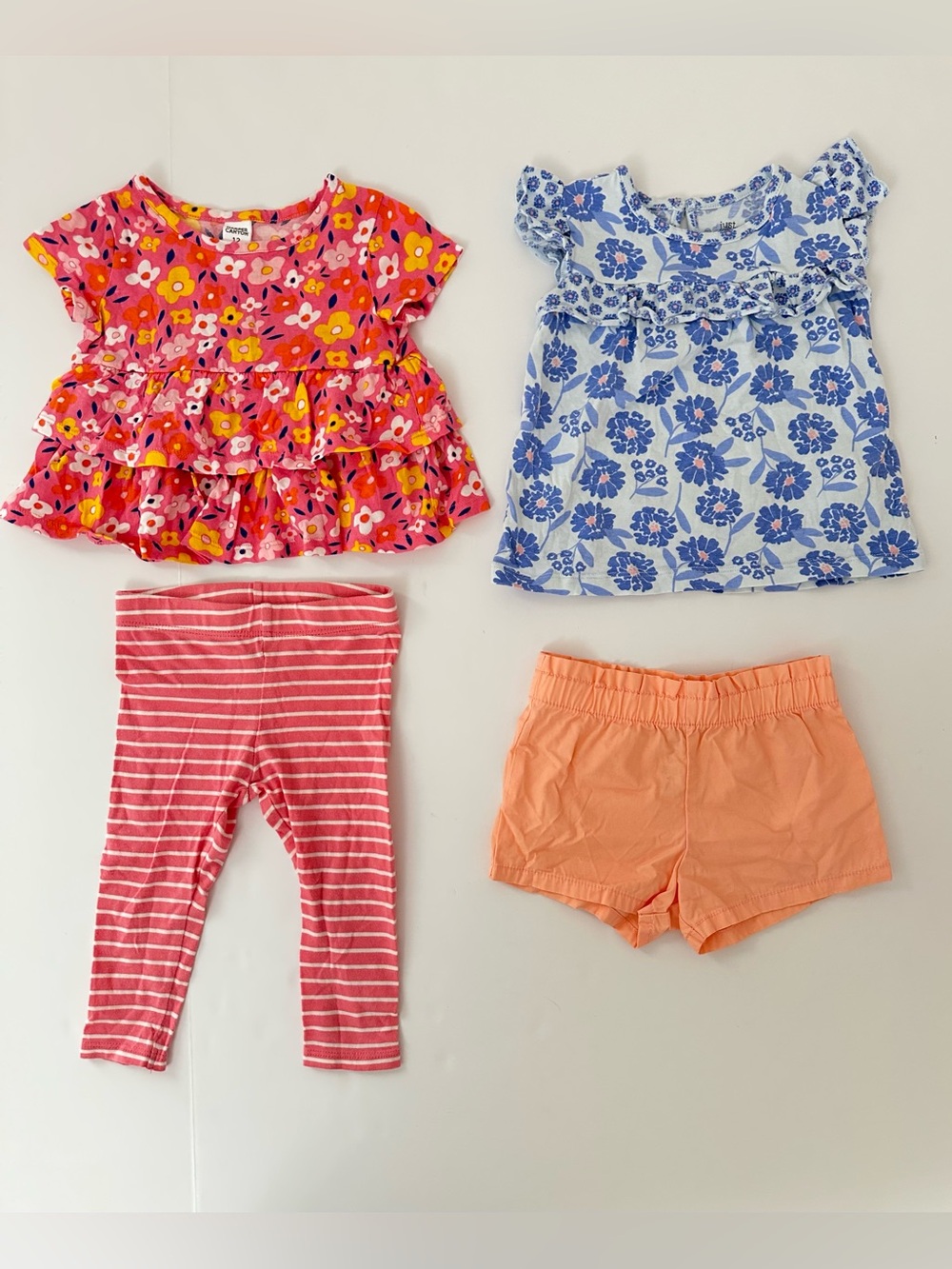 Baby Girls Floral & Stripe 4-Piece Matching Set - Pink, Blue, Orange